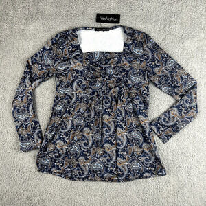 Yesfashion Women's Large Floral Blue Square Neck Ruched Empire Waist Tunic Top